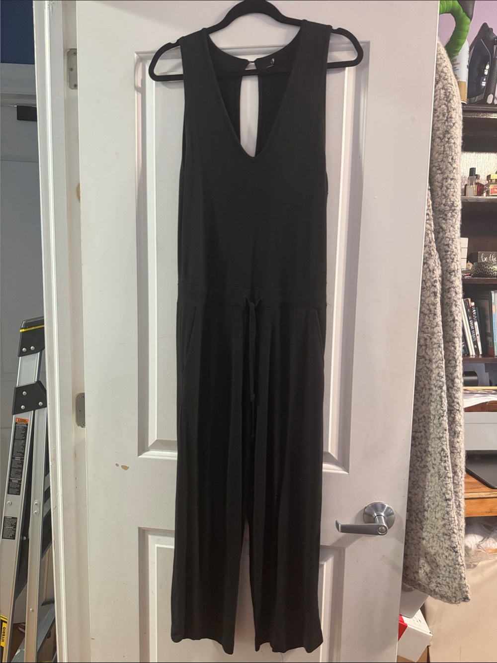Quince Black Sleeveless V-Neck Wide-Leg Jumpsuit